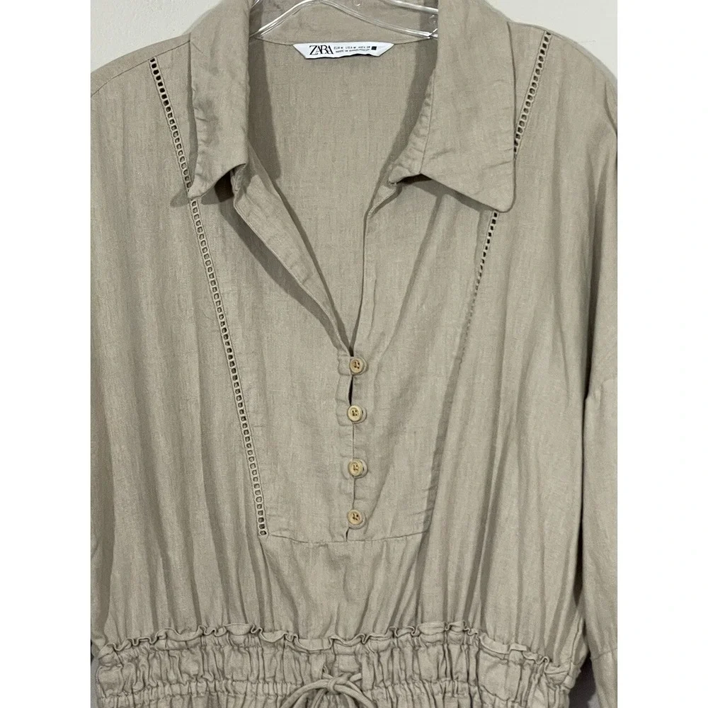 Zara Size Medium Beige Linen Romper Safari Beach Resort Playsuit Coastal‎